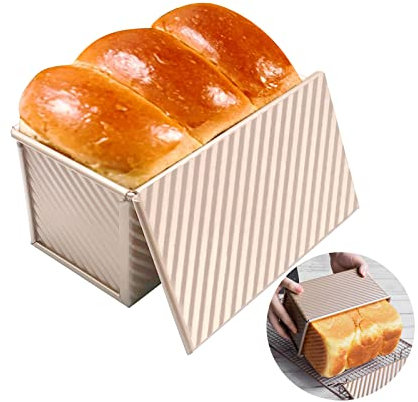 Bread Tins with Cover for Baking Pullman Loaf Tin 1bl with Slidable Lid Bread Mold Toast Corrugated Loaf Pan Bread Box Non-Stick Bake Ware Aluminum Alloy for Oven Baking