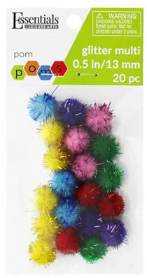 Essentials By Leisure Arts Pom Poms, Glitter Multi-Colored, 1/2, 20 Pieces Per Pack