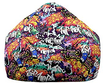 Treer Fodera per Pouf a Sacco per Adulti e Bambini, Hip -Hop Graffiti Stampa Copertura per Poltrona Sacco con Cerniera e Senza Imbottitura, Pouf a Forma di Pera Bean Bag Cover (100x120 cm,Arancia)