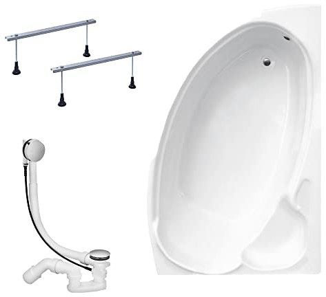 KOLMAN Badewanne FINEZJA Eckbadewanne 140x95 Rechts ohne Verkleidung, Ablaufgarnitur und Füßen Komplettset 3in1 Premium Original Acryl Wanne Siphon