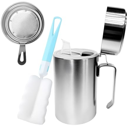 WUMUZAI 600 ml Edelstahl-Olivenölspender mit Sieb und Bürste, einfaches Nachfüllen, saubere Ölspenderflasche für Küche, Speiseölspender, Essig-Menage Silikonausgießer für Sojasauce
