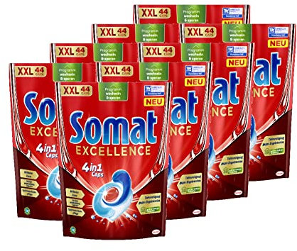 Somat Excellence 4in1 Caps (6x44 Caps), schnellauflösende Spülmaschinentabs, Somat Caps für exzellente Reinigung & Glanz sogar im Eco-Programm & bei niedrigen Temperaturen, 264.0 stück
