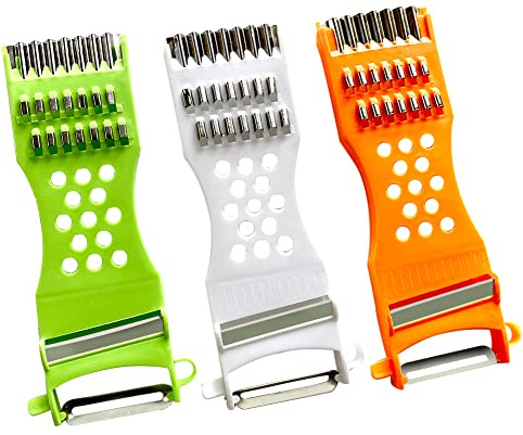 Aliotech 3 Stück 5-in-1 Handheld-Kunststoff-Multifunktions-Küchenschäler, Reibe, Hobel, Werkzeug für Gemüse, Gurken, Kartoffeln, Karotten, Käse, Küchenchef, Gadgets, Werkzeuge, Obstzerkleinerer,
