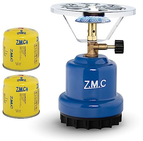Z.M.C Réchaud de camping 2 en 1 + 2 cartouches de gaz 190 g, réchaud à gaz portable pour camping 1110 W, allume-charbon extérieur, réchaud à cartouche pour cartouche perçable