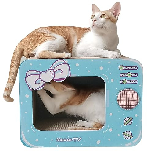 WANEKA - Rascador para Gatos Caja de Carton Corrugado TV para Gatos (Blue)