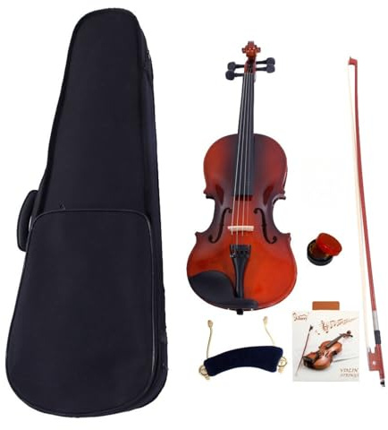 LALAHO 4/4 Full Size Violin Set, Erwachsenengeige für Anfänger, Massivholzgeige mit Etui, Bogensehne, Gefederte Schulterstütze, Kolophonium (Naturfarbenen)