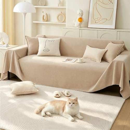 VanderHOME Sofaüberzug Sofadecke Gewebte Überwurf Sofa Home Dekoration All-Season Universal Elastisch Stretch Sofa Protector für Hunde Kinder Katzen Haustiere Abdeckung 180 * 180cm-Milchtee