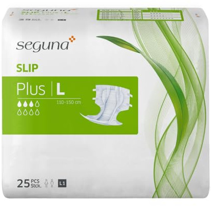 SEGUNA Slip Plus, Inkontinenz Windeln für Erwachsene, Frauen, Männer, Windeln bei mittlerer Blasenschwäche, Stuhlinkontinenz (L (Beutel 25 Stück))