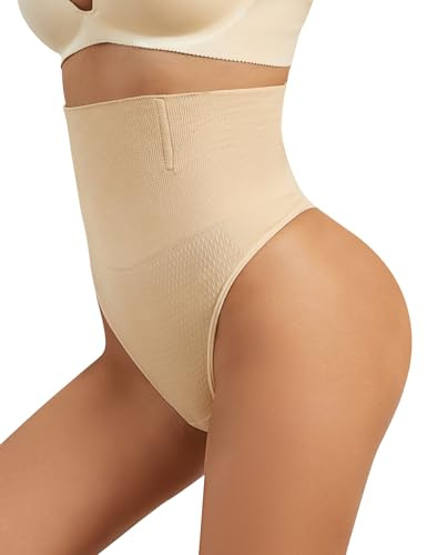 Super Deerlet Tummy Control Shapewear Thong for Women Butt Lifter High Waisted Thongs Slimming Body Shaper Underwear