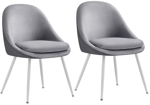 VASAGLE Esszimmerstuhl 2er Set, Küchenstuhl, bis 120 kg belastbar, Kissen mit 5,5 cm dickem Schaumstoff gepolstert, nach außen stehende Beine, für Büro Wohnzimmer, Taubengrau-wolkenweiß KDC184G02