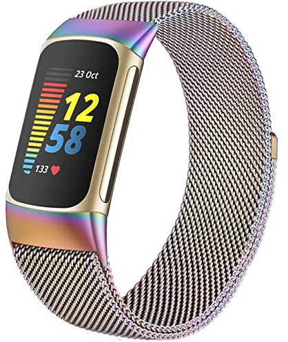 Surundo Compatible with Fitbit Charge 6/Fitbit Charge 5 Milanese Stainless Steel Mesh Loop Wristband, Magnetic Closure, One Size 155mm-255mm, Grey