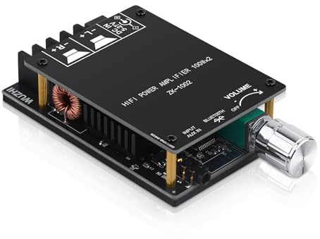 ZK-1002 Bluetooth 5.0 Audio Amplifier Board, 100W x 2 2.0 Channel Mini HiFi Power Amplifier Receiver with Volume Control, BT and AUX Inputs, DC 5-27V Stereo AMP Module for Home DIY Speakers