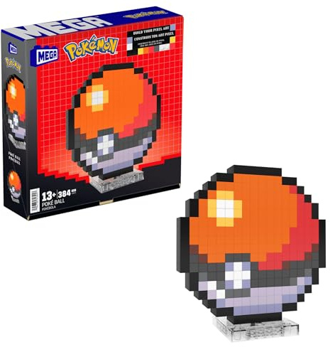 Mega Pokémon - Poké Ball Pixel Art, Set da Costruire con 381 Pezzi e Stile retrò pixelato, da esporre con Base Inclusa o da Appendere a Parete, Giocattolo per Collezionisti, 13+ Anni, JGG71