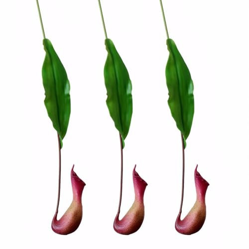 Evlasumflow 29 Artificial Nepenthes 3pcs Faux Pitcher Plant Carnivorous Hanging Vine Green Plants for Vase Bouquets Home Office Wedding Decor.(Claret)