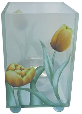 Elegant Yellow Tulip Glass Votive Candle Holder – Decorative Accent for Warm Ambiance, Perfect for Home Decor, Gifts, or Special Occasions