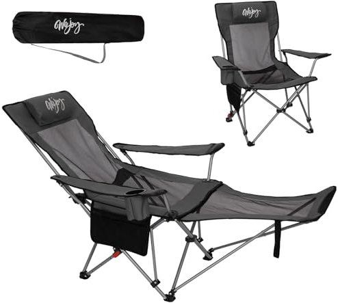 #WEJOY Reclining Camping Chairs with footrest,4-Position Adjustable Heavy Duty 180kg Capacity Portable camping chairs for adults folding beach chair with Headrest Cup Holder Carry Bag