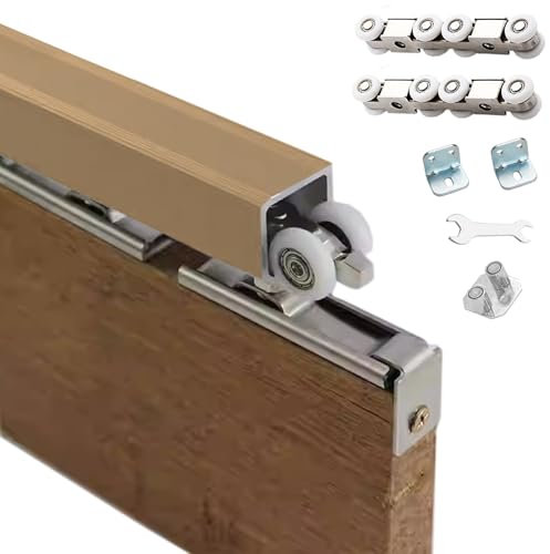 binario per porta scorrevole Binario per porta scorrevole per armadio resistente, adatto per kit hardware per porta bypass in alluminio con spessore da 1 1/5-2 pollici, robusto set di binari per por