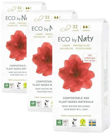 Eco by Naty Proteggi Slip per donna NORMALE – Proteggi slip per l'uso quotidiano, sottili Proteggi slip discrete da donna ecologici con cotone biologico per mantenere la freschezza (32 unità)