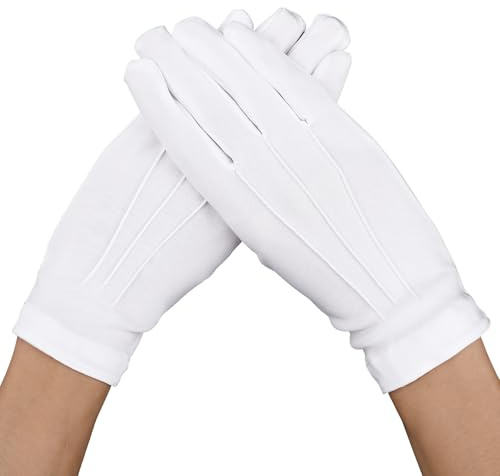 Weisse Baumwollhandschuhe mit Druckknopf Handschuhe Weiss Stoffhandschuhe Elastisch Formelle Smokings Zeremonielle Schmuck Herrenhandschuhe Servierhandsc Trockene Hände