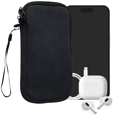 kwmobile Handytasche für XL - 6,7/6,8 Hülle - Cord und Neopren Tasche mit Handschlaufe - Case 17,2 x 8,4 cm Innenmaße - Handyhülle in Marineblau