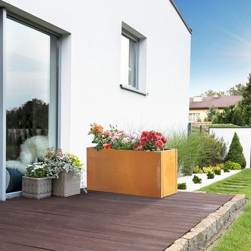 casa.pro Bac à Plantes Jardinière avec Trou Intégré Pot de Fleurs de Grand Taille Extérieur en Toute Saison Élégant Résistant Déco Jardin Balcon Terasse en Acier Corten 40 x 80 x 30 cm Rouille