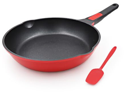 Bobikuke Poêle 24cm AntiadhéSive, Poêle à Frire en Aluminium Avec Poignée Amovible, Poêle en Pierre Pour Tous Les Types de Feux (Rouge-Noir)