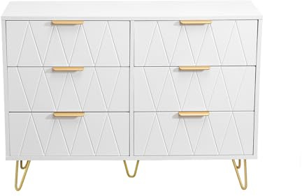 BestAlice Byrå med fyra lådor, praktiska förvaringsmöbler, skåp för barn, vuxna, förvaringsskåp för sovrum, vardagsrum och kontor, vit (6-drawer)