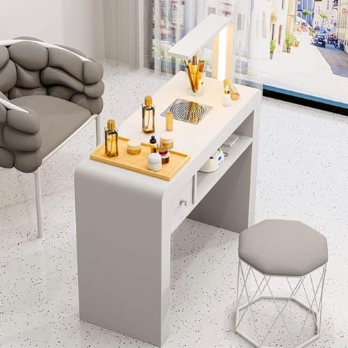 PP-Vic Estación De Trabajo De Salón De Belleza Y Manicura Profesional, Mesa De Técnico De Uñas Moderna, Mesa De Manicura Con Luz LED, Mesa De Manicura Para Maquilladoras