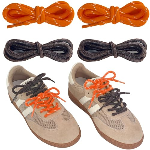 UamGlsob Set de 4 Lacets Multicolores, Ronds, Cuir et Plats | Assortiment de 4 Couleurs pour Sneakers et Baskets