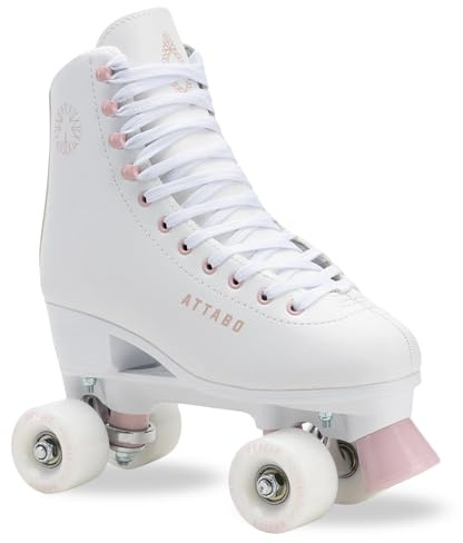 ATTABO Serena - Patines de ruedas para mujer en piel ecológica, rodamientos ABEC-3, marco de polipropileno y rueda de aluminio, ruedas de PU 82A de 54 x 32 mm, freno de TPU, cordones clásicos, seguros