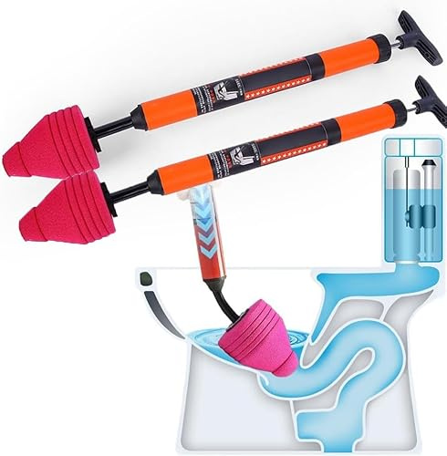 HoldOneLight 2Packs Toilet Unblocker, Flange Plunger Multi-Purpose Dredge Tool, Toilet Plunger for Bathroom, Kitchen Sink, Bathtub, Shower, Floor Drain and Pipes, Red 2Packs