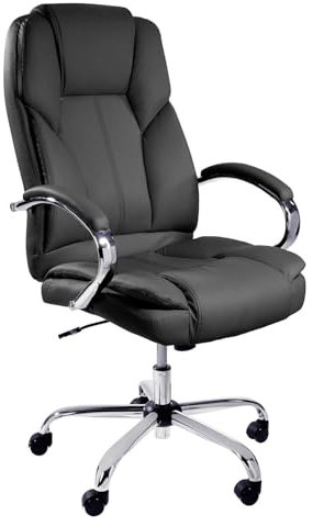 TPFLiving Bürostuhl Dallas (Schwarz) – mit hoher Rückenlehne und Lordosenstütze – bis zu 150kg Tragfähigkeit – gepolsterter und ergonomischer Premium Schreibtischstuhl für Büro & Homeoffice