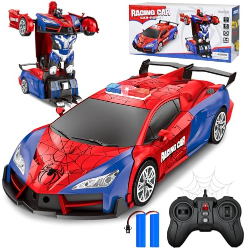 PATEMZON Auto Telecomandata Trasformabile Giocattolo, 2.4GHz Trasforma Robot & RC Auto con Luci e Suoni, Spider Telecomandato Giocattolo per Esterni Rotazione a 360° per Bambino dai 3+ Anni