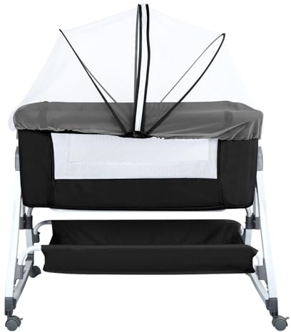 homewell Beistellbett Baby,Bett Bassinet/Babybett/Babywiege, Zustellbett 6 Fach Höhenverstellung und Neigungsverstellung, Faltbare Seitenwand für Zuhause und Unterwegs (Schwarz)