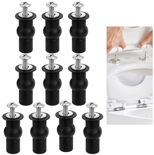 10 Pack Toilet Seat Screws Fixing Kit, Top Fix Hinges Screws Nuts | Rubber and Metal, Fits Most Standard Toilet Seats, 40mm Bung, 48mm Screws, For Blind Hole Top Fix Installation