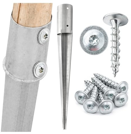 LUN FIX Einschlaghülse rund Ø80 mm mit 6 Tellerkopfschrauben 8×40 mm aus feuerverzinktem Stahl, Pfostenträger Bodeneinschlaghülse für Holzpfosten ohne Beton