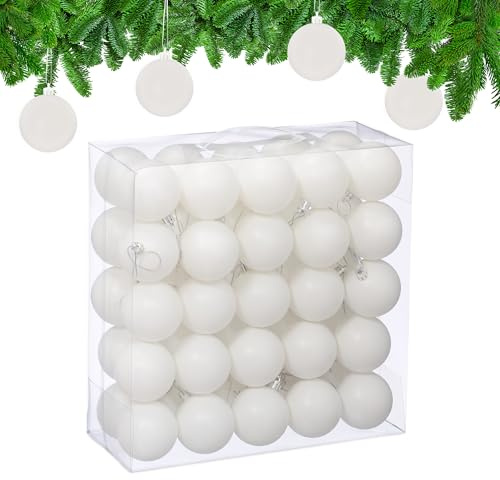 Relaxdays Palline di Natale, Set da 50 Palle Albero, Addobbi Natalizi, ∅ 6 cm, Sfere in Plastica Design Opaco, Bianco