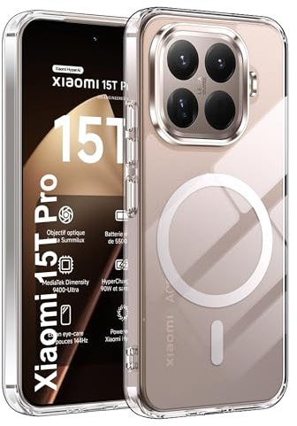 Fitudoos Hülle für Xiaomi 15T Pro, Robuste PC-Rückseite Case+Stoßfesten TPU-Kante, Militärischen Grad Schutz Hülle, Schutz Magnetisch & Anti-Gelb Stoßfeste Handyhülle - Transparent