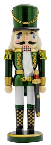 Kaladia Figura de cascanueces de soldado de madera – Altura: 38 cm – Moderno cascanueces de Navidad en verde – Decoración tradicional para Navidad