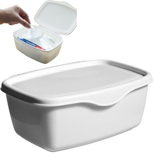 Spenderbox für Feuchttücher, Kunststoff, mit Deckel, verdickt, tragbar und stabil, für Zuhause und Büro, Weiß, 18 x 13,3 x 7,5 cm