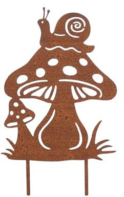 VOSSOT Funghi Ruggine Decorazioni Giardino per Esterno, Effetto Ruggine, Decorazione da Giardino, Metallo Arrugginito Ruggine Decorazione Figura di Funghi Metallo Arrugginito Spina Palettiper Aiuole