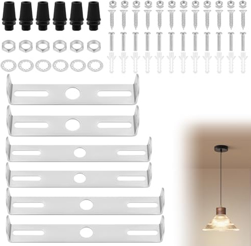 AUAUY 6 Piezas Soporte Lampara Techo, Kit de 90 mm 100 mm 105 mm Techo Soporte de Iluminación Incluye Arandelas, Tuercas, Tapones Goma para Suspensión de Iluminación Estar, Oficinas y Restaurantes