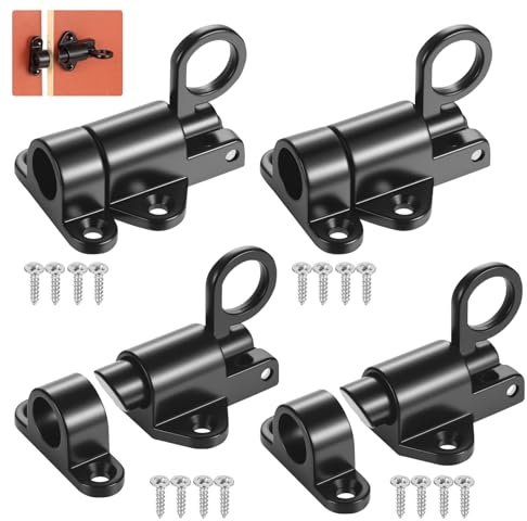 4pcs Pernos de Puerta Automático,Pestillo de Cierre Automático, Pernos de Puerta con Bloqueo Automáticos,Pestillo Deslizante con Resorte negro para ventanas, cobertizos, armarios, puertas de madera