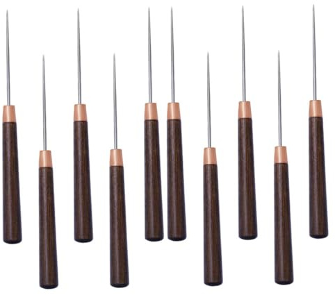 SMASOLO 10 Pezzi Pz Punteruoli da Cucito con Manico in Legno Strumenti per Cucire e Patchwork Punteruolo per Forare Tessuti e Angoli Accessori Fai da Te per Riparazioni Borse e Tende