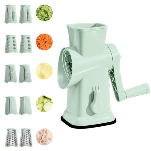 Rotary Cheese Grater,Electric Cheese Grater, 6 Interchangeable Blades, Manual Cheese Grater Rotary, Spiralizer for Vegetables, Graters for Kitchen, Vegetable Slicer for Cheese, Cucumber, Carrot, Nut