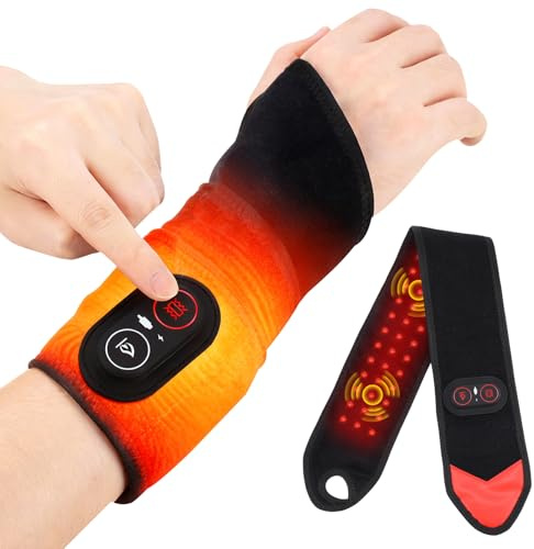 OBEST Cordless Arm Heating Pad，Heated Wrist Support with 3 Heats and Vibrations Modes, Red Light Heated Wrist Brace and Hand Massager, Heating Pad for Wrist, Hand, Arm, Knee, Elbow,Black. (73680)