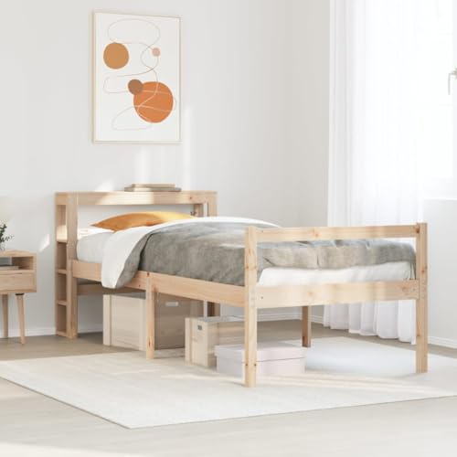 LoogCape Seniorenbett 90x200 cm, Massivholz Kiefer unbehandelt, mit Kopfteil, hoher Einstieg 44cm, Robustes Bettgestell für Schlafzimmer