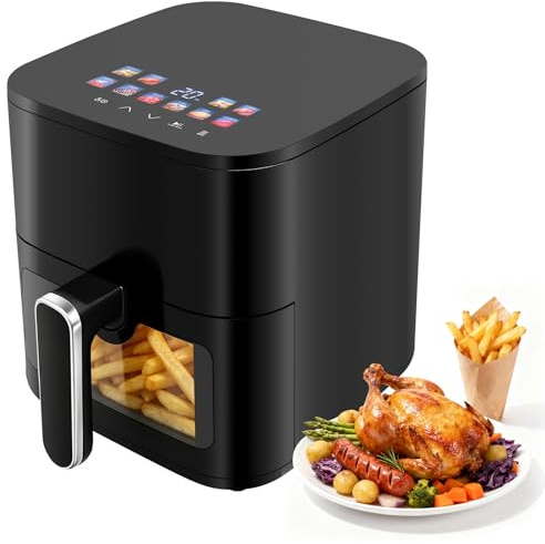 Friteuse sans huile 4.5L, Noir | 8 programmes de menu, Température réglable 60-200°C，1200W
