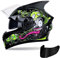 FREEUP Motorradhelm Integralhelm Roller Helm für Damen Herren Fullface Helme mit Doppelvisier Sonnenblende, Klarem Visier Oder Schwarzem Visier, Grün Glänzend,Schwarz,XL