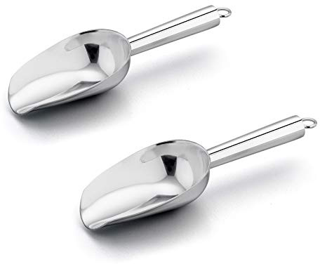 E-far Mini Ice Scoop Set of 2, 3 Ounce Stainless Steel Scoops for Ice Cube/Candy/Flour/Sugar, Metal Utility Scoops for Canisters, Baking, Kitchen Pantry, Rust Proof & Dishwasher Safe